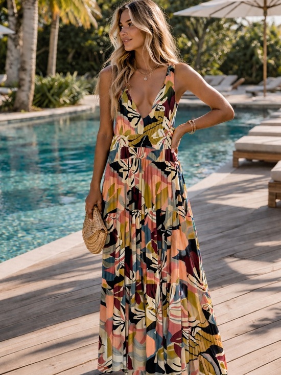 LOFT Beach Dresses & Skirts - Loft Beach Tropical Print Maxi Dress With Twist Back Size XS